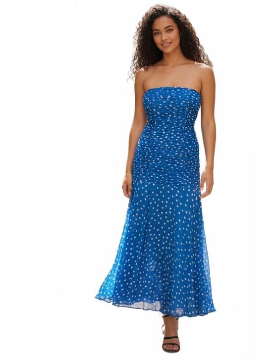 rixo strapless drop-waist maxi dress Rixo Strapless Drop-Waist Maxi Dress In Blue - 51% Off